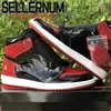 신발 Jumpman 1 High OG Bred 특허 농구 레드 블랙 1s 특허 가죽 스포츠 스니커즈 Ship