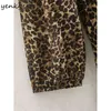 Vintage leopardo mini vestido mujeres encaje hasta v cuello manga larga casual gasa verano femenino más tamaño vestido corto 210514