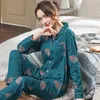 Pajama Kobiety Ubrania Lato Kobiet Piżama Zestawy Długi Sleeved Sleepwear Girls Girl Fashion Casual Odzież Koszulka Bliski Nocny garnitur X0526