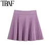 Women Chic Fashion Pleated Faux Leather Mini Skirt Vintage High Waist Snap Button Female Skirts Mujer 210507