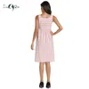 Womens Maternity Dresses Sleeveless Side Ruched Striped Casual Pregnancy Tank Knee Length for Baby Shower 210922