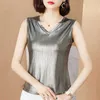 Koreański Moda Jedwabny Tank Top Kobiety Satynowe Biuro Lady Koronki Solidne Koszule Plus Rozmiar XXXL Odzież dla 210531