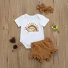 0-18M Sommer geboren Baby Mädchen Kleidung Set Regenbogen Druck Kurzarm Strampler Shorts Säugling Kleinkind Outfits Kleidung 210515