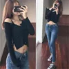 Korea Sexy Skinny Pojedynczy Krótki Summer Top T Gryt Szczupły Damskie Scargan Vintage Guziki Breasted Tops Kobiet TIR6 210603