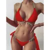 Seksowne bikini set kantar bikini solidne stroje kąpielowe push upnie kostium kąpielowy Kryształowy kamień na plaży Bikini Kobiety 210319