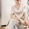 Women's T-Shirt High-grade Summer Short Sleeve Loose V-neck Silk Silkworm Satin Surface Bottoming Solid Color Inside Suit Jacket