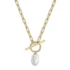 T Bar Gold Fylld Choker Halsband Godkvalitet Womans 2021 Hot Sell Sälj 14K Plated Stainls Steel Vintage Pearl Pendant Halsband