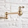 Golded Golden Golden Single Alavanca Girar Dobrado Parede Montado Pia Banheiro Faucet de Cozinha 360 Torneira de Rotação Apenas Água Fria 210724