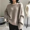 Yedians Solid Pullover Sweater Knitted Women Winter Long Sleeve O Neck Cashmere Warm Loose Jumper Ladies 210527