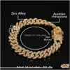 Bracelet 12Mm Miami Cuban Link Chain Necklace Bracelets Set For Mens Bling Hip Hop Iced Out Diamond Gold Sier Rapper Chains Women Luxu Zfyjy