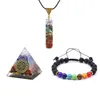 7 chakra hängande smycken dekoration uppsättningar hängsmycke armband pyramid kristall fönster bil acessories bra lås hem dekorationer reiki läka yoga meditation