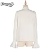 Stand Collar Hollow Out White Shirt Women Spring Lace Patchwork Tops Blouses Long Sleeve Female Casual Button 210510