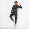 Yoga Outfit 2 Piece Seamless Set Women Crop Top T-Shirt Leggings Tracksuit Clothes Gym Wear Sport Fitness Tie-dye Workout
