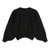 Black Long Sleeve Crop Knitwear Women Flower Button Retro Sweater Spring Loose Leisure Elegant Ulzzang Y2K Knitted Top Lady 210417