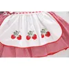 Summer Baby Girls Short Sleeve Strawberry Grid Dresses Children Kids Girl Princess Clothing 210429