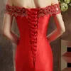 Aso Ebi Arabische avondjurken Sheer Neck Lace Red Luxe Sexy Beaded Prom Dresses Mermaid Formal Party Second Reception Towns