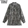TRAF femmes mode ample imprimé Animal Blouses Vintage à manches longues boutonnées femmes chemises Chic hauts 210415