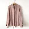 Koreaanse chique boog lange mouw shirt pullover roze elegante vrouwen shirts blouses casual o-hals kantoor dames tops mujer 12482 210512