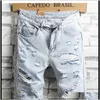 Mens kläder kläder dropp leverans 2021 sommarhål denim ljusblå kort god kvalitet män knä längd jeans shorts stor storlek straight1 n