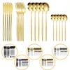 20 pcs Gold Dinnerware Conjunto De Aço Inoxidável Cutelaria Espelho Silverware Faca Forquilha Spoon Utensílios De Mesa De Molheira Seguro 211228