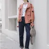 Women Jacket Outwear Spring Autumn Long Sleeve Button Zipper Pocket Red Green Drawstring Solid C0282 210514