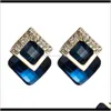 Bijoux de charme Drop Delivery 2021 Boucles d'oreilles925 Sier Aiguille Multicouche Carré Verre Diamant Strass À La Mode Fille Tempérament Boucles D'oreilles R