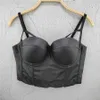 PU leather Double Straps Sexy NightClub Women Top Push Up Slim Cami Top Bralette Bra To Wear Out Female Corset Tops Clothes X0726