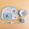 Kreatywny Bambusowy Włókna Zestaw Tableware Children Set 5-częściowy Zestawy Przedszkole Dziecko Jedzenie Smaczne Obiad Płyta Cartoon Rice Bowl