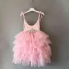 Mode bébé filles dentelle robe fleur à plusieurs niveaux Tulle Maxi ceintures princesse fête de mariage enfants vêtements 1-10Y 210529