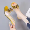 Slippers 2023 Sexy transparante boog zomer sandalen slipper vrouwen hoge hakschoenen vrouwelijke casual bloemenglaasjes