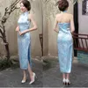 Sexy Borgonha Mulher Feminina Vestido De Festa De Vestido Chinês Backless dama de honra Cheong-Sam Long Cheongsam Qipao S-XXXL 0115052 Roupas étnicas