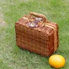 Retro Handwoven Rectangular Simulation Wicker Handbag Suitcase Vintage Storage Box For Fruit Picnic Basket Bags