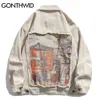 GONTHWID House Print Patchwork Denim Jacken Streetwear Herren Hip Hop Harajuku Casual Jeans Jacke Mäntel Harajuku Mode Tops 210818