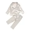 Kids Pajamas Silk Satin Tops Pant Solid Autumn Winter Long Sleeve Sleepwear Girl Boy Nightwear 3 Colors Optional BT6708