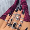 Boheemse vintage lotusbloem kruis maan ring set voor vrouwen zwarte kristallen midi vinger ringen 2021 boho party sieraden geschenken