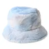 Kvinnor Vinter Rainbow Tie Dye Bucket Hat Fluffy Plush Thick Warm Fisherman Cap B95f breda brädhattar