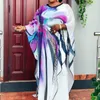 Vrouwen Gedrukt Losse Jurk O Neck Batwing Mouwen Maxi White Party Mode Afrikaanse Vrouwelijke Vestidos met binnenjurken 210416