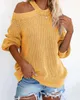Spring Autumn Jumper Female O-neck Long Sleeve Off Shoulder Knitted Sweater Sale Casual Loose Sexy Hollow Out Sweaters Mujer 210604