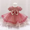 Geboren Mädchen Bowknot Party Kleider Kleinkind Pailletten Voile Patchwork Taufe Vestidos Infant Prinzessin Nette Kostüme 210429