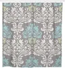 Rideaux de douche Bleu Moderne Floral Coloré Damassé Motif Tourbillon Abstrait Bordure Rideau Tissu Polyester Imperméable 72 X 78 Pouces Ensemble