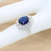 Oorbellen ketting donkerblauwe stenen zilveren kleur sieraden sets voor vrouwen partij armband verstelbare open ring geschenkdoos