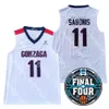 2021 결승전 4 4 Gonzaga Bulldogs 대학 농구 유니폼 NCAA 11 Sabonis White 모든 스티치와 자수 남성 청소년 크기