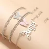 3 stks / set Butterfly Dames Ketting Anklet Akletten Armbanden met Woorden Angel Sexy Barefoot Sandal Beach Foot Chins Armband voor Lady Sieraden Gift