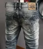 Włoski styl Moda Mężczyźni Dżinsy Wysokiej Jakości Elastyczne Slim Fit Ripped Dżnowie Spodnie Homme Retro Wash Vintage Designer Długie Spodnie