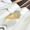 Sterling Silver Pozłacane Hetian White Jade Osobowość Bezpieczna klamra Kobiety Otwarte Pierścień Pierścionki Fine Jewelry K0013