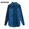 Vrouwen Vintage Leopard Print Blouses Shirts Office Wear Turn Down Collar Shirt Tops Lange Mouw Losse Casual Blouse 210413