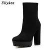 Eilyken 2021新しいファッション秋冬のハイヒールの足首のブーツ女性厚いヒールプラットフォームブーツレディースワーカーブーツサイズ41 42 Y0914