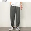 Koreanska män bottnar mode joggar andas iskal cool casual fotledslängd byxor dragsko midja svarta byxor 5xl 210412