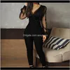 Jumpsuits Clothing Apparel Drop Delivery 2021 Rompers Womens Black Elegant Sequins Mesh Glitter Party Night Sexy Spring Autumn Long Pants Jum