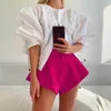 Pantalones cortos para mujer 2021, conjuntos blancos sueltos para mujer, moda rosa, ropa de calle Sexy alta, pantalones cortos elegantes de verano